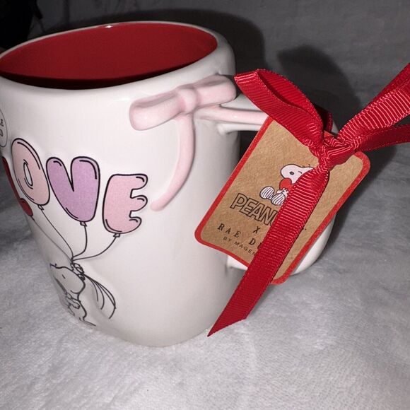 Rae Dunn x Peanuts Snoopy LOVE Balloons Mug "Made With Love" 22oz VALENTINE NWT - Picture 2 of 5